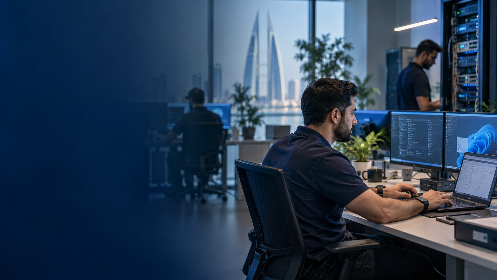 IT support professional working in a modern technology environment